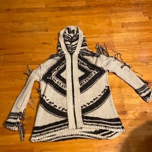 Women’s Free People hooded Zip Up Sweater Blue and Beige Size XS